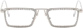 Retro Frame Square Bling Rhinestone Punk Sparkling Crystal Reading Glasses For Women Blue Light Blocking Readers (silver, 2.25, multiplier_x)