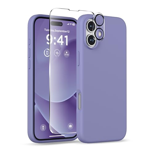 Image of Magnetic for iPhone 16 Case, Compatible with MagSafe, Liquid Silicone Phone Cover with Screen Protector & Camera Protector, Soft Anti-Scratch Microfiber Lining Inside 6.1 inch, Lavender