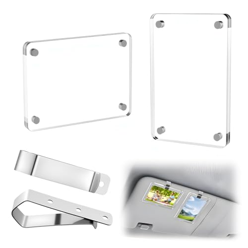 Nextpal Car Visor Photo Clip, Magnetic Vertical Car Pictures Holder for Sunshade Display, Horizontal Vertical Acrylic Photo Frames for Family Couples Memories, 2-Pack (3.5x2.4 Inch)