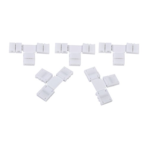 Dewin Conector de Tiras LED - 5Pcs Adaptadores de Conectores con Clavijas sin Soldadura de 4 Pines para Tira de LED RGB 5050 de 10 mm (Forma de T)