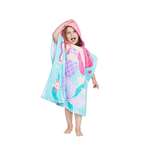 Gealaek 100% Cotton Hooded Towel for Toddlers 2-6 Years Boys Girls Kids Bath Pool Beach Towel Soft Absorbent Beach Poncho Little Mermaid