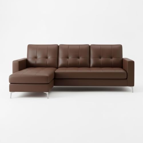 Image of CASASTYLE Madison 4 Seater Leatherette LHS L Shape Sofa Set (Brown Color) Premium Finish | Ideal for Living Rooms