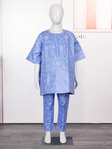 Image of HD African Kids Bazin Attire Traditional Embroidery Ethnic Wear for Boys
