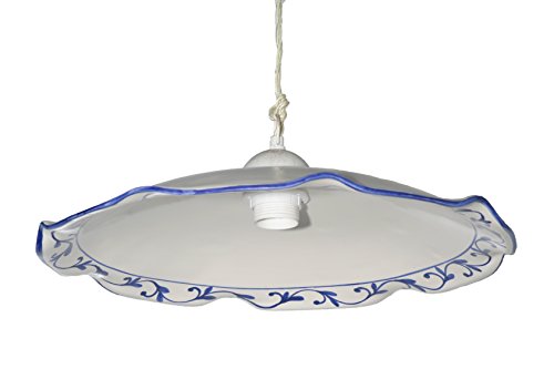 VANNI LAMPADARI - Lampadario a Sospensione Edera in Ceramica per Camera da Letto, Soggiorno, Cucina, Bagno - Decorato a Mano - Made in Italy - 40 cm - Blu
