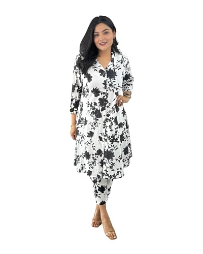 Image of LookMark Women's Cotton Blend Trendy Regular Fit Solid Printed Kurti with Stright Bottom |Kurti Set for Women