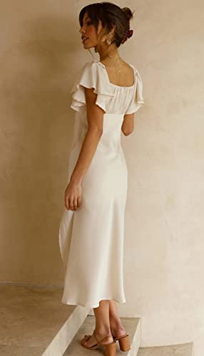 2023 Summer Women's Satin Off Shoulder Formal Dress Wedding Guest Elegant Butterfly Sleeve Split Cocktail Prom Midi Dresses Champagne4