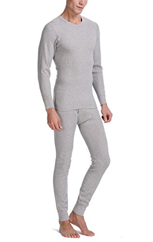 CYZ Men's Mid Weight Waffle Thermal Long John Set-Grey-2XL