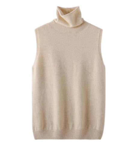 Women Autumn Winter Sleeveless Turtleneck Pullover Vest Merino Wool Sweater Basic Soft Knitted Waistcoat Top