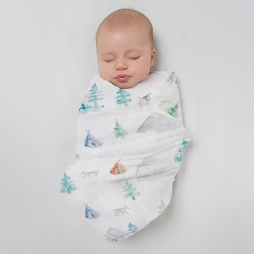 Image of SwaddleDesigns Cotton Muslin Swaddle Blankets for Baby Boy & Baby Girl, Set of 4, Neutral Receiving Blankets for Newborn, Baby Registry & Gift, 46x46 inches, Watercolor Mountains & Trees