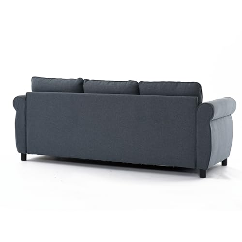 Image of Modern 3 Seat Sofa Couches with Pull Out Queen Memory Mattress Sleeper Bed, 2-in-1 Convertible 3 Seater Sofa Couch W /Rivet Decor and Scroll Armrests for Home Apartment