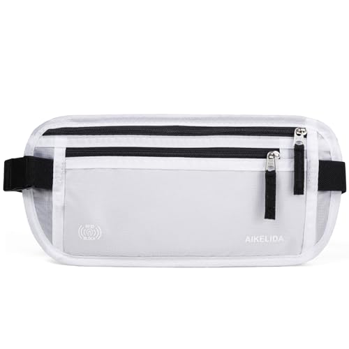 Image of RFID Blocking Money Belt - Passport Holder & Travel Wallet, Slim Hidden Fanny Packs for Women Men - White
