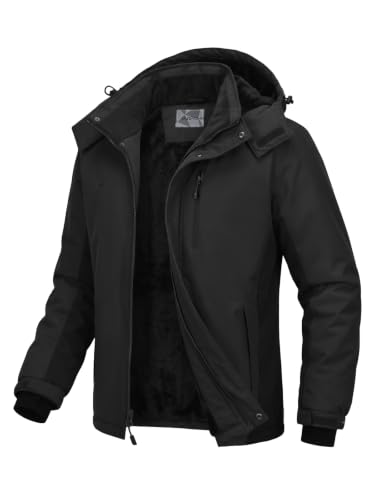 OutPro Herren Skijacke Winterjacke Warme FleecejackeWasserdicht Winddicht Funktions Baumwolljacke Winterjacke Outdoor WandernTibetisch schwarz,M
