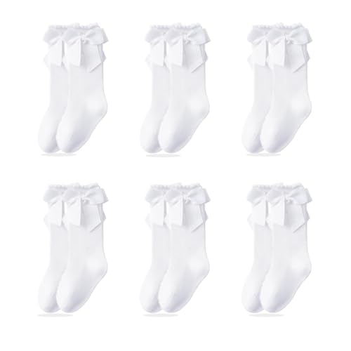 Lista de Medias para Niña para comprar hoy. 42 LEKOU Calcetines Altos Hasta la Rodilla para Bebés y Niñas, 6 Pares Calcetas Escolares con Moño para 1 2 3 4 5 6 7 Años Niña, Medias Largas con lazo de Algodón Ajuste,...