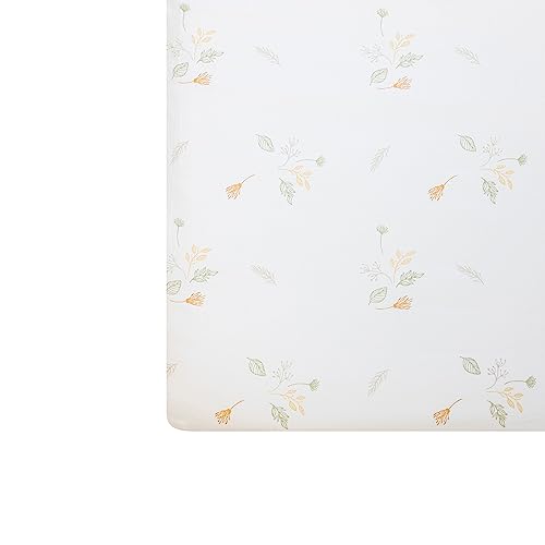 Image of Crane Baby Crib Sheets Neutral, 100% Cotton Crib Sheets Girl or Boy, Dainty Leaf Pattern, Crib Bedding, 28 inch x 52 inch x 9 inch, Fits Standard Mattress, Neutral Nursery Decor, AZO-Free Dyes for Sensitive Skin