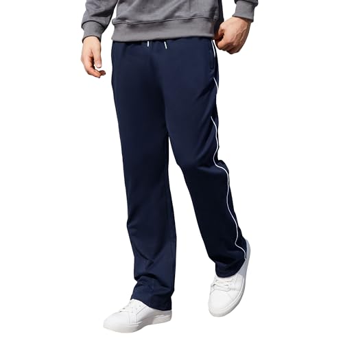 HMIYA Jogginghose Herren Baumwolle Sporthose Lange Sweathose Atmungsaktiv Trainingshose weites Bein Freizeithose mit Reißverschlusstaschen(Marineblau,L)