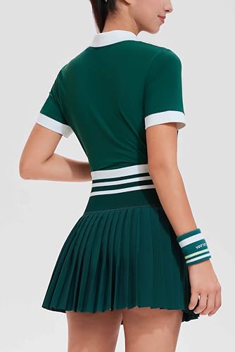 Image of Tennis Skirt Sets for Women Zipper Color Block High Waisted Golf Polo Two Piece Skirt Set Women 2 Piece Outfits