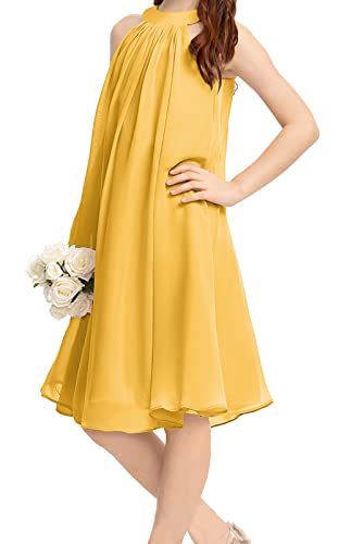 Galawaqe Girls Flowy Chiffon Fancy Dress Kids Halter Neck A Line Sleeveless Junior Bridesmaid Dresses Teen Party Gowns Yellow #TOP15