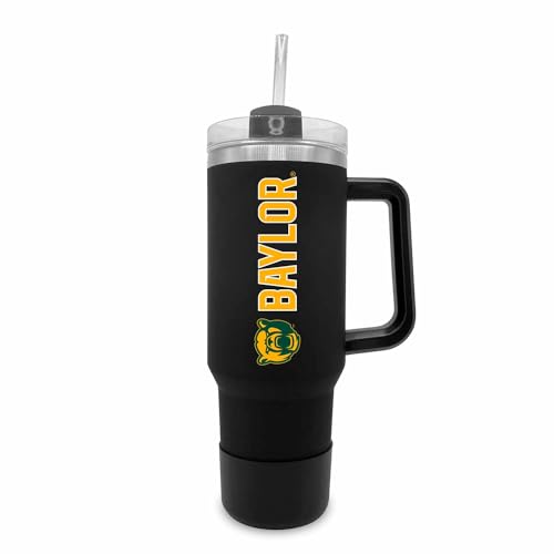 Image of Campus Colors College & University 40 oz Travel Tumbler With Handle - Dual Option Lid With Straw - Vacuum Insulated Stainless Steel (Baylor Bears - Black)