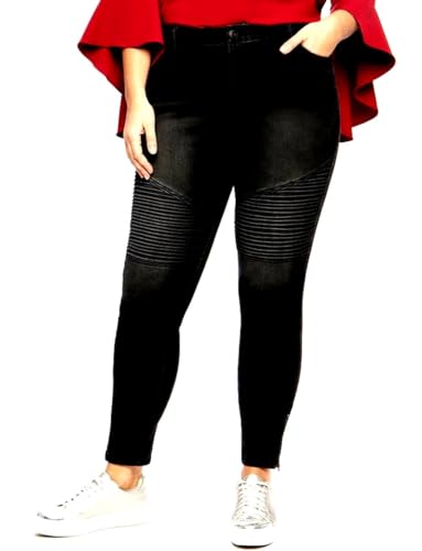Jack david Women's Plus Size Moto Biker Stretch Skinny Denim Jeans Pants Y1648 (Jet Black, 14)