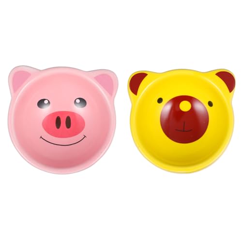 Happyyami 2pcs Adorable Cartoon Ceramic Pet Food Bowl Creative Hamster Feeder Tip Design Easy to for Pets Like Hamsters Chinchillas and Hedgehogs