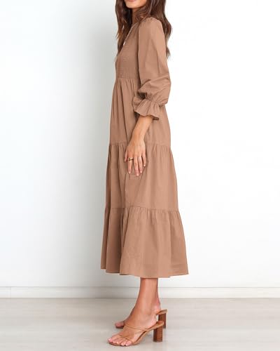 BTFBM Women Casual Long Sleeve Crew Neck Fall Dress Bohemian Relaxed Fit Floral Flowy Maxi Dresses Tiered Cocktail Dress