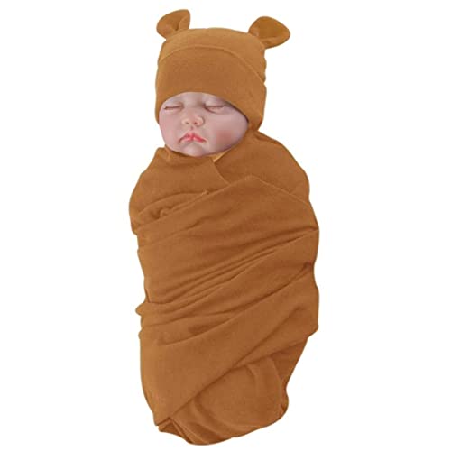 Image of Unisex Baby Swaddle Blanket with Hat Set Newborn Swaddle Receiving Blankets Sleep Sack for 0-3 Months Boys Girls