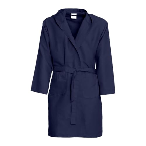 Dorian Home Bademantel Aus Mikrofaser Unisex Für Männer Frauen Mit Praktischen Taschen und Kapuze - bügelfrei (DE/NL/SE/PL, Alphanumerisch, M, Regular, Regular, Blau)