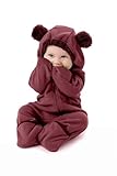 Cuddle Club Baby Winteranzug aus Fleece mit Kapuze, Teddy Overall für Jungen und Mädchen, Burgunderrot, 3-6 Monate