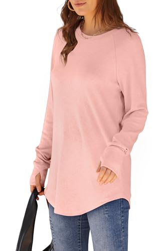 Image of XIEERDUO Womens Tunic Tops to Wear with Leggings Long Sleeve Thumb Hole Shirts Crew Neck Curved Hem