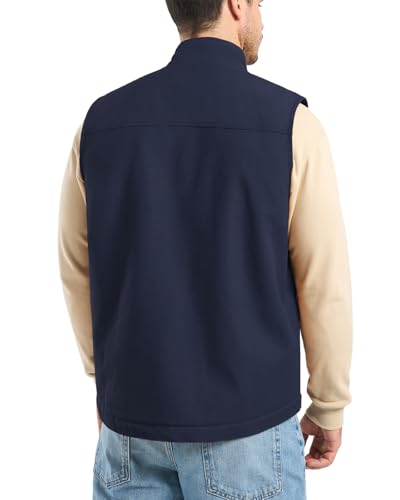 Image of HISEA Men's Washed Duck Sherpa-Lined Vest, Mens Loose Fit Winter Insulated Canvas Workwear Mock-Neck Vest