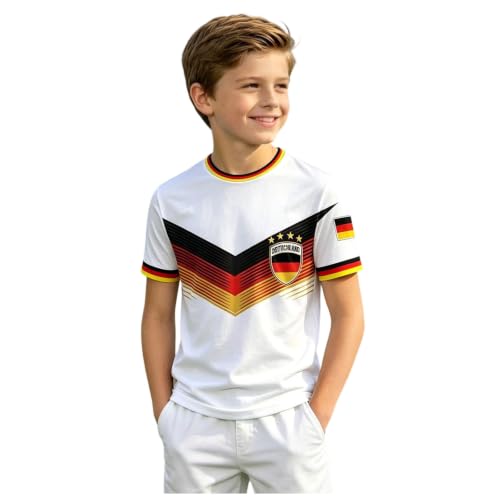 Deutschland 2026 WM Retro Trikot T-Shirt für Kinder Jungen und Mädchen mit Rundhals Kurzarm Regular Fit aus Baumwolle Stretch und Logo Print für Fußball Training Casual (Light Yellow 10-11 Years)