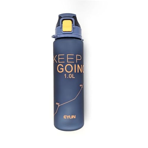 Image of Imported Keep Going Water Bottle,1 .0L Capacity, Flip Top Lid, Wide Spout, Motivational Design, Navy Blue,shock proof.