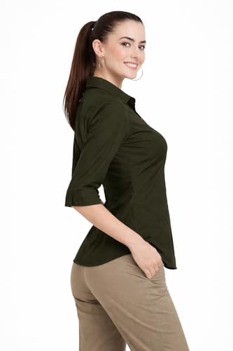 Image of Skyla Women's Cotton Rich Formal Shirt | 3 /4 Sleeve Office Wear | Regular Fit Business Casual Workwear