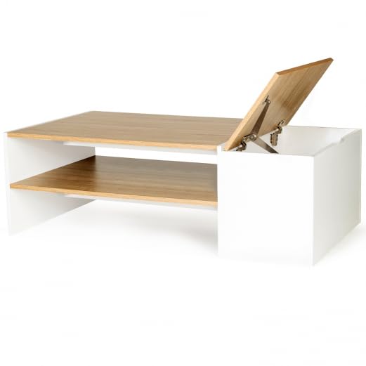 IDMarket - Table Basse Bar contemporaine rectangulaire IZIA avec Coffre Blanc et Plateaux Bois