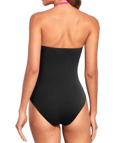 Image of Holipick Women Tummy Control One Piece Swimsuits Strapless Bandeau Bathing Suits Slimming Halter Swimwear