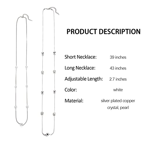 Silver Layered Long Necklace for Women Pearl Crystal Sweater Strand Chain Necklaces Fashion Gifts2