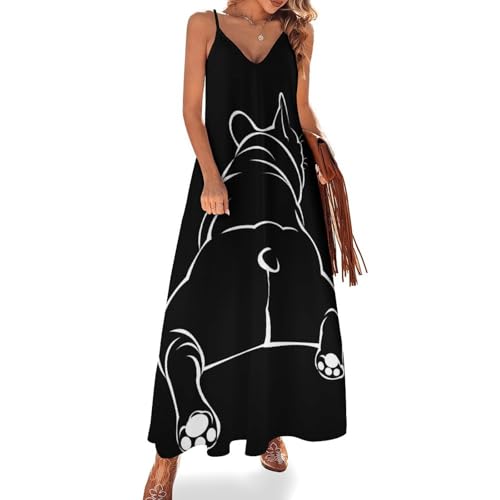 Robe Longue Bouledogue Noir sans Manches pour l'Été