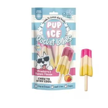Pup-Ice Freezable Rocket Lolly Treats for Dogs 90g Strawberry & Banana Flavour Chew For Digestion Multivitamins