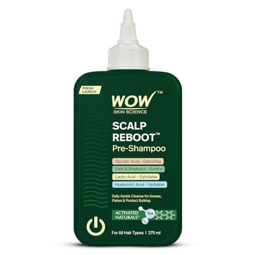 WOW Skin Science Scalp Reboot™ Pre-Shampoo Cleanser | Step-0 Gentle Scalp Wash for Oil, Flakes & Build-Up | With Glycolic Acid, Lactic Acid, Hyaluronic Acid, Oats & Bisabolol | For All Hair Types | 275ml
