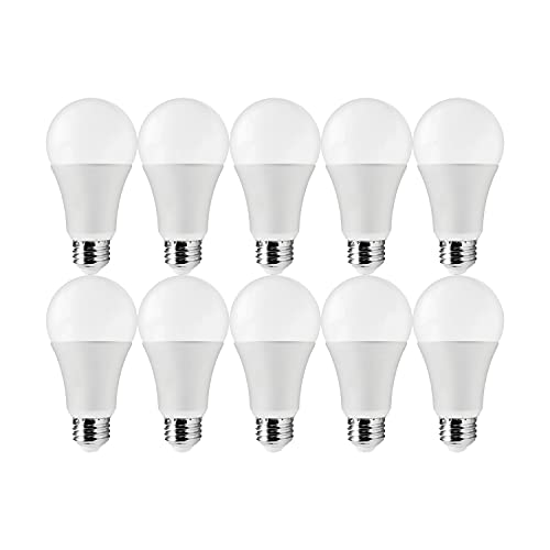 Image of Satco S11419, A19 LED Bulbs, 100W Replacement, 5000K, 10-Pack, 1600 Lumens | 1,600 lumens each, 14W energy use, Enclosed fixture approved, Damp location rated, Commercial or residential use