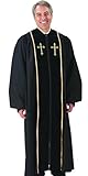 Catholic Factory Outlet Black Pulpit Robe with Beautiful Gold Embroidery (55 Medium: 5'8' - 5'9' Height. 55' Back Length. 33' Sleeve Length)