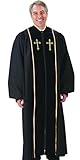 Catholic Factory Outlet Black Pulpit Robe with Beautiful Gold Embroidery (53 Small: 5'6' - 5'7' Height. 53' Back Length. 33' Sleeve Length)