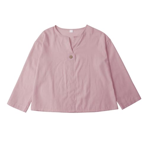 Girls Button Down Blouse Cotton Linen Henley Shirt Kids Plain Cute Tops Long Sleeve V Neck Preppy Shirts Fall2