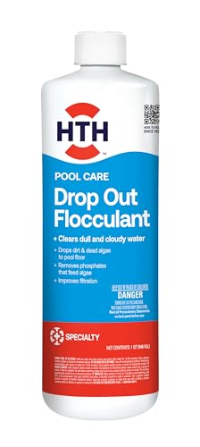 HTH 67229 Swimming Pool Care Drop Out Flocculant Clears Dull & Cloudy Water Fast Drops Dirt & Dead Algae to Pool Floor Restores Crystal Clear Water 32oz