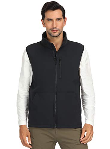 MIER Men's 9 Pockets Fleece Lined Active Vest Black Sleeveless Softshell Outerwear Vest, Water Resistant and Breathable, S