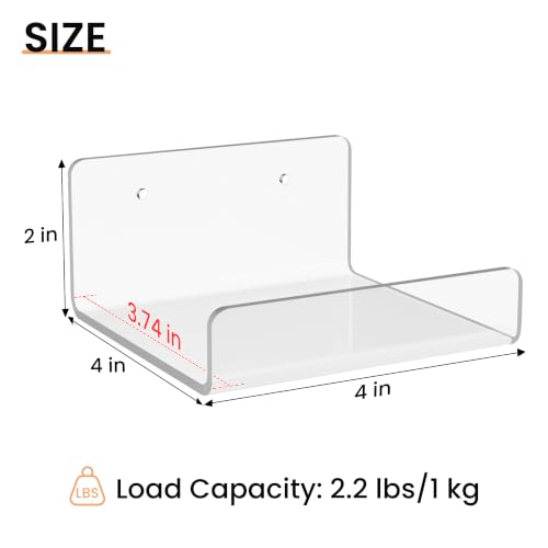 Image of upsimples 4 inch Acrylic Shelves, Small Shelf for Wall Decor and Display, 4 Pcs | Small Floating Shelf for Plants, Speaker, Toys, Invisible Wall Display for Bathroom, Bedroom, Living Room, Room Decor