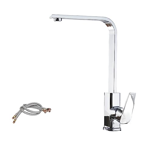 Grifo de Cocina extraíble de Acero Inoxidable 304, con rociador de Dos Funciones, Monomando, Mezclador de Agua fría y Caliente para Fregadero (CP17 con Manguera 02)
