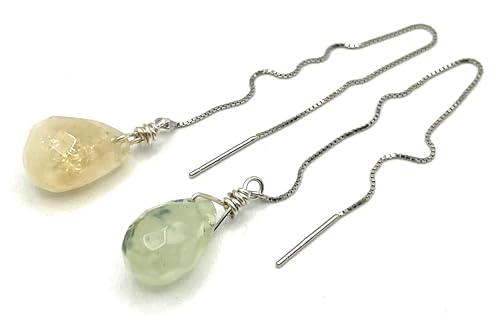 Boucles d'oreilles en citrine naturelle prehnite vert et argent 925 - 5