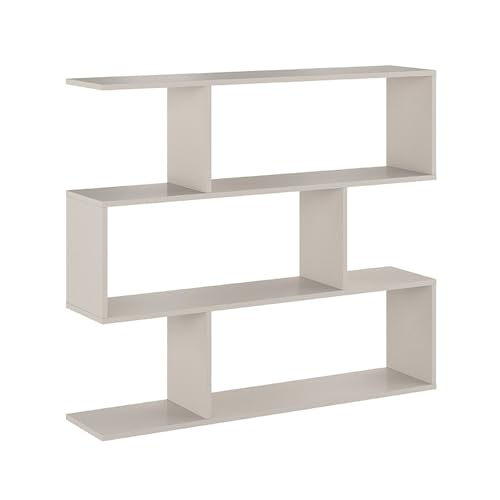 amuéblate online   Estantería Baja Salón Asimétrica, Libreria, Separador Ambientes, Modelo Alaska, Color Beige, Medidas: 110 cm (Ancho) x 96 cm (Altura) x 25 cm (Fondo)