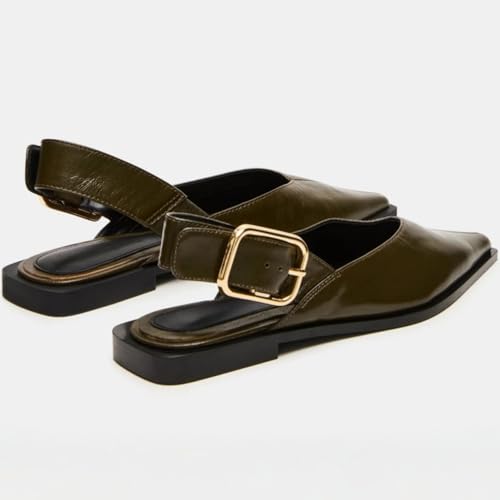 Image of Slingback Flat Shoes for Women Pointed Closed Toe Flat Mule Sandals Casual Comfortable Office Dressy Shoes